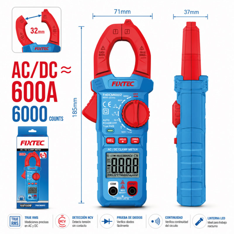 PINZA AMPERIMÉTRICA DIGITAL TRUE RMS 600A - Imagen 2